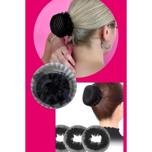 Siyah Renk Küçük  File Detaylı Topuz Toka