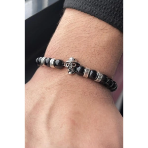 Siyah Renk Kurukafa Figürlü Erkek Boncuk Bileklik
