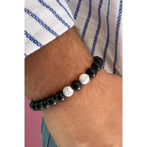Siyah Ve Beyaz Renk Boncuk Detaylı Erkek Bileklik