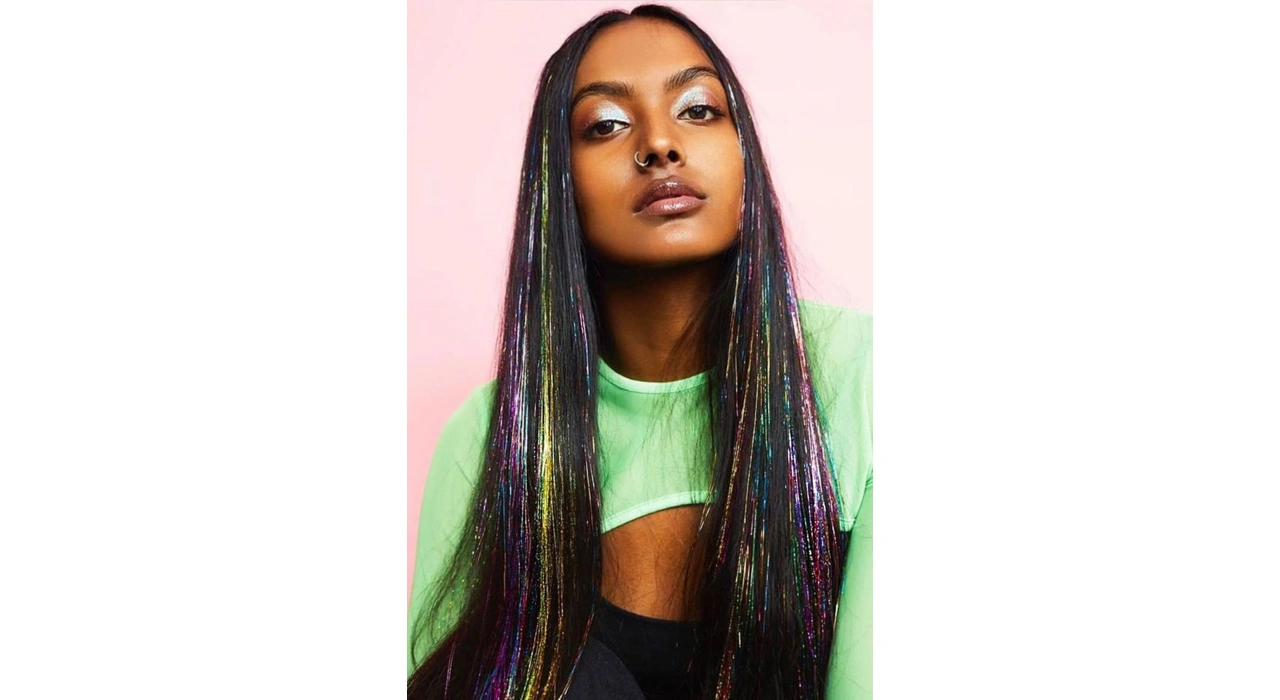 Çok Renkli Simli Yan Çıt Çıt Postiş 50 Cm