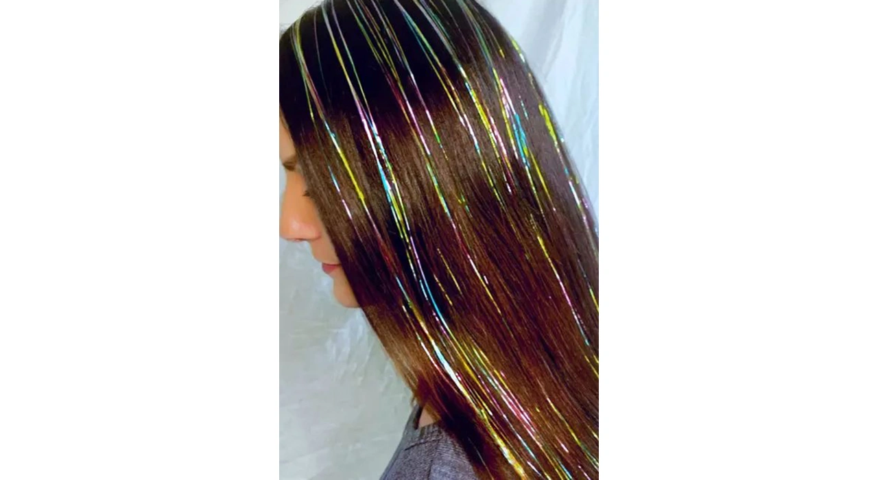 Çok Renkli Simli Yan Çıt Çıt Postiş 50 Cm