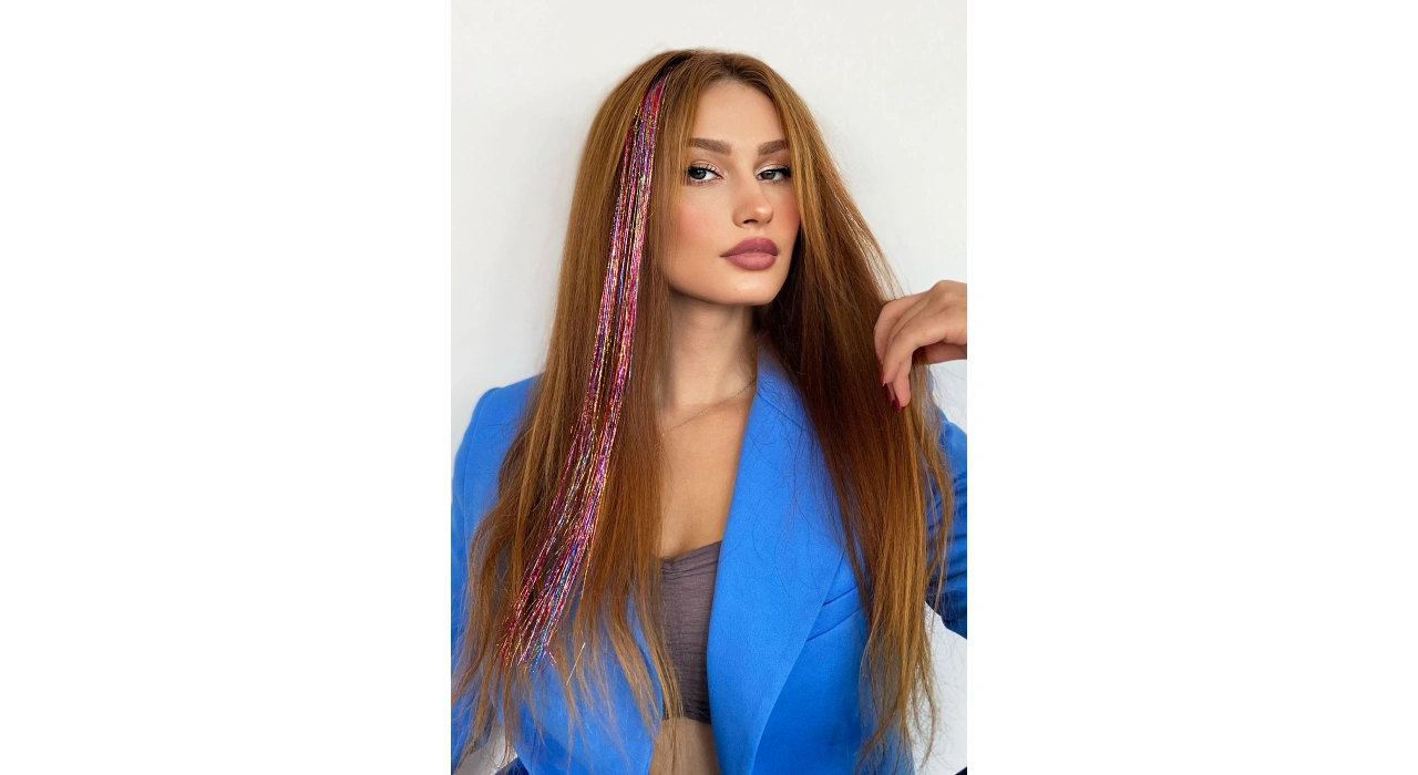 Çok Renkli Simli Yan Çıt Çıt Postiş 50 Cm