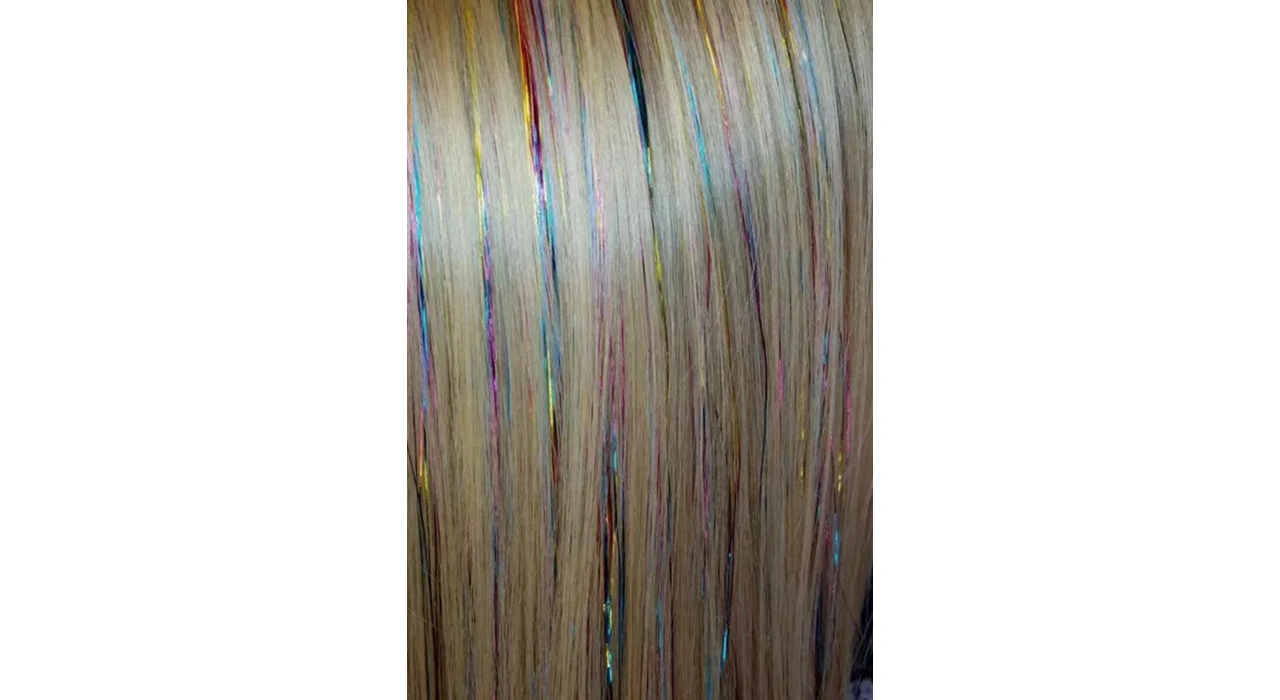 Çok Renkli Simli Yan Çıt Çıt Postiş 50 Cm