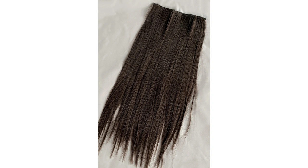 Isıya Dayanıklı Yarım Ay Saç Çıt Çıt / Düz / Koyu Kestane / 60Cm / 110Gr (4#)