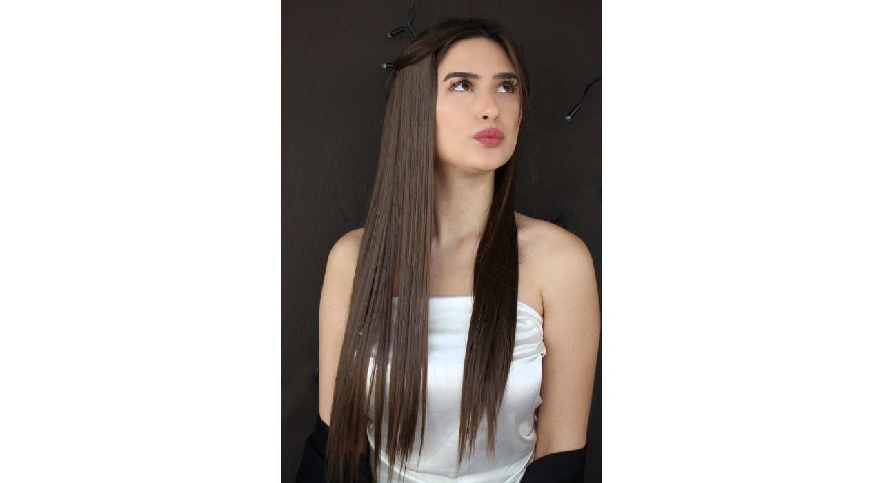 Isıya Dayanıklı Yarımay Çıt Çıt Saç - HT6K - Kestane Kahvesi - Düz - 60 Cm - 110 Gr (Begüm)