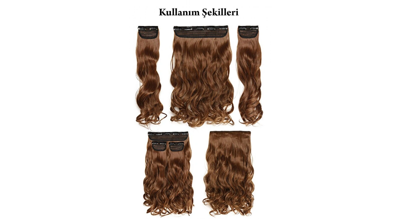 Isıya Dayanıklı Yıkanabilir Yarımay Çıt Çıt Saç - HT4A - Kahverengi - Düz - 60 Cm - 110 Gr + 2 Adet Yan Çıt Çıt Saç (Duygu)