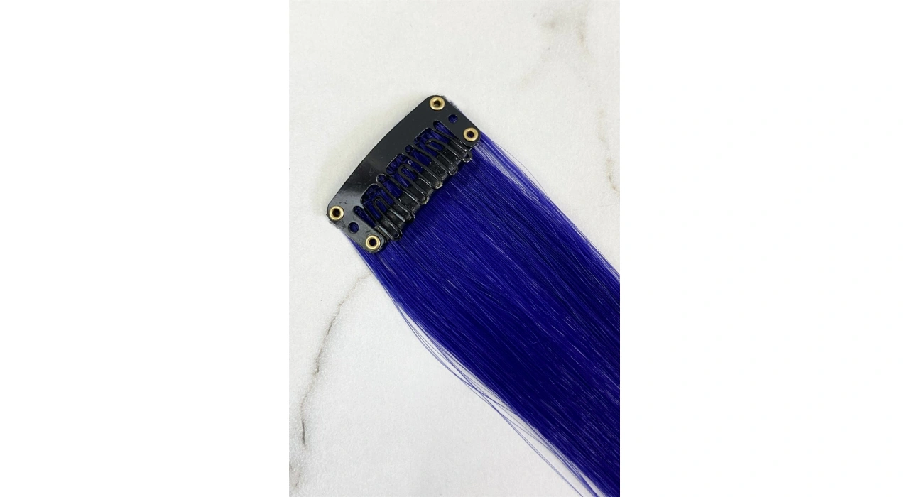 Yan Çıt Çıt Postiş / Lacivert Renk / 50 Cm