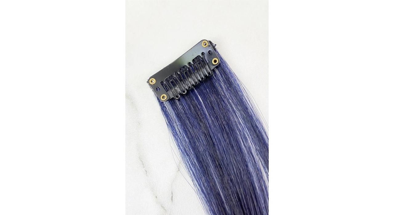 Yan Çıt Çıt Postiş / Lacivert Renk Siyah Ombre/ 50 Cm