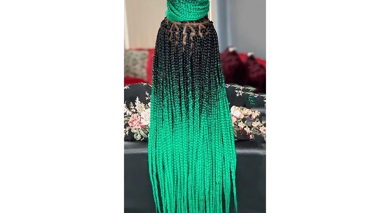 Yeşil Siyah İki Renk Ombreli Afrika Zenci Örgüsü Box Braid Sentetik Saç 60cm 100gr