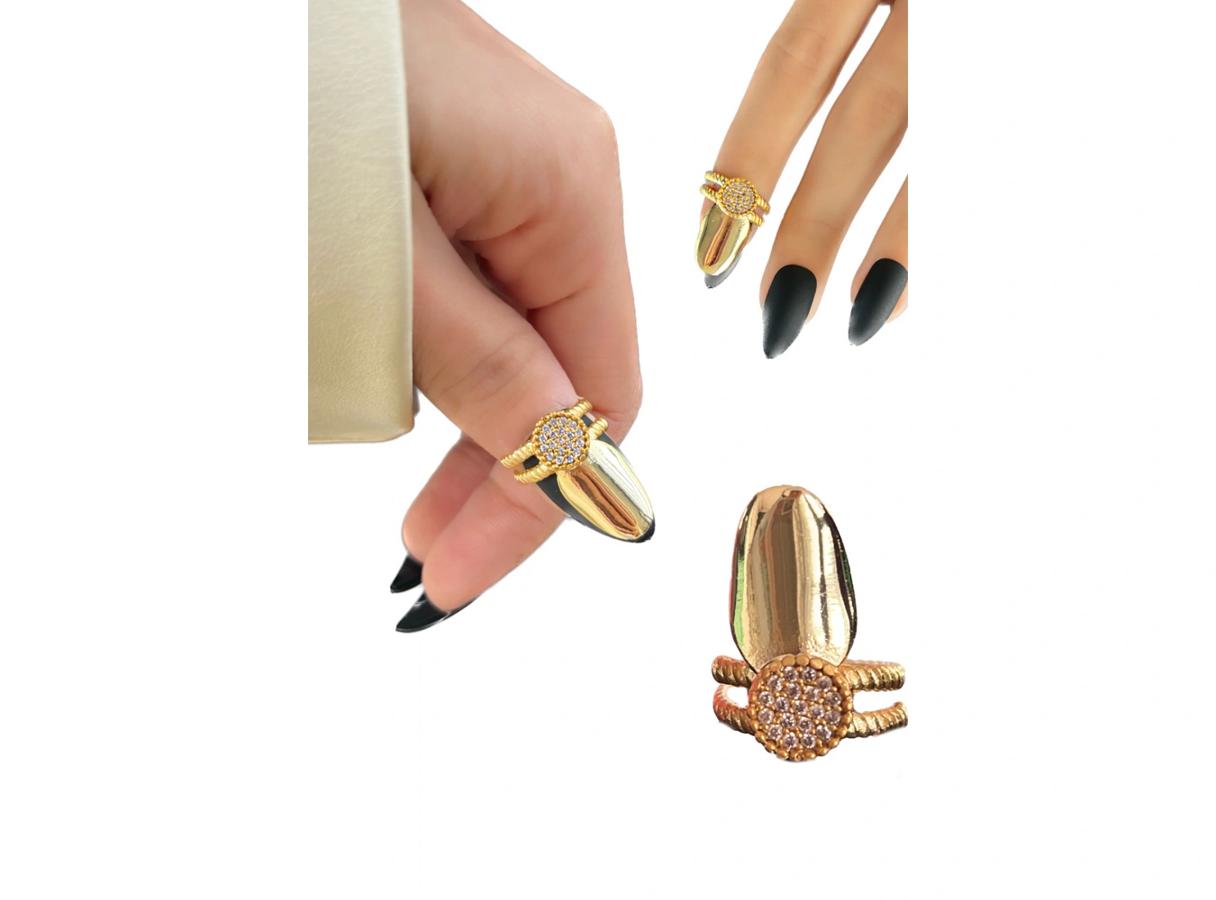 Altın Renk Ayarlanabilir Taşlı Tırnak Yüzük