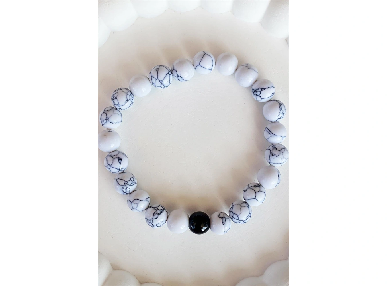 Beyaz Renk Mermer Desenli Erkek Bileklik