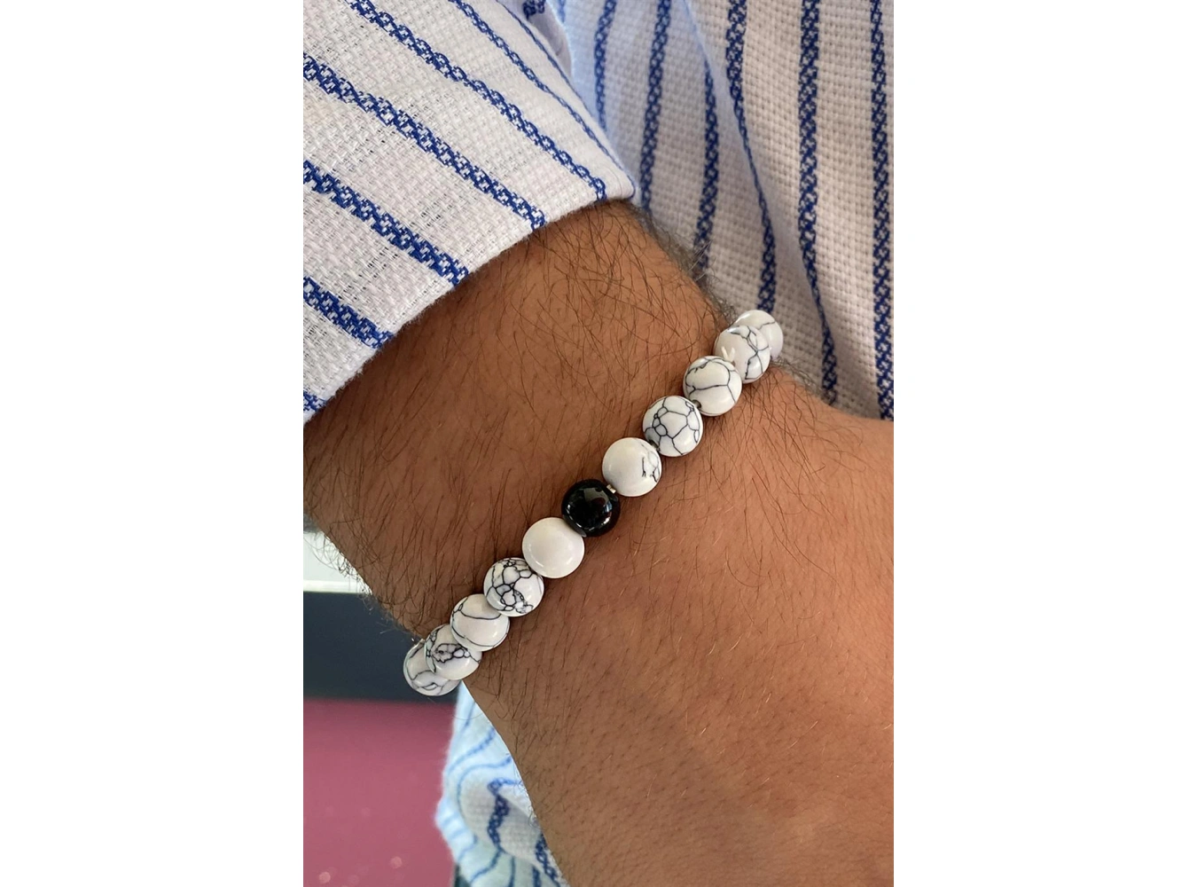 Beyaz Renk Mermer Desenli Erkek Bileklik