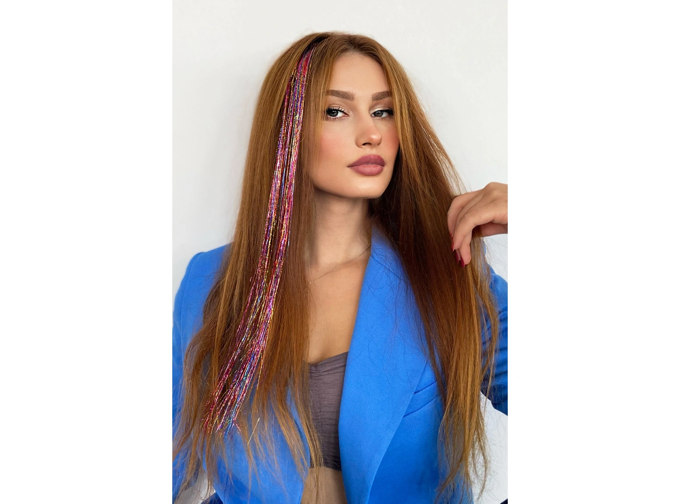 Çok Renkli Simli Yan Çıt Çıt Postiş 50 Cm