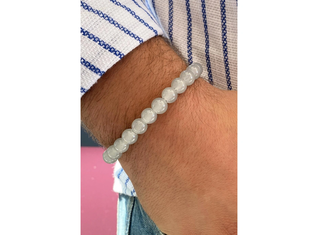 Gri Renk Boncuk detaylı Erkek Bileklik