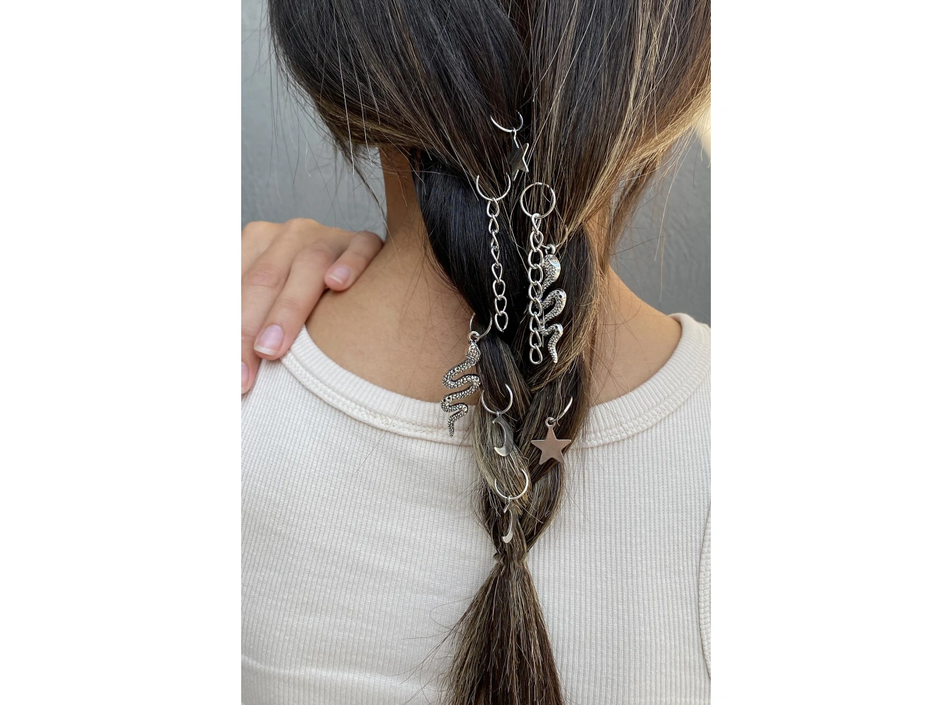 Gümüş Renk 8li Renkli Yılan Ve Ay,Yıldız Figürlü Saç Küpesi