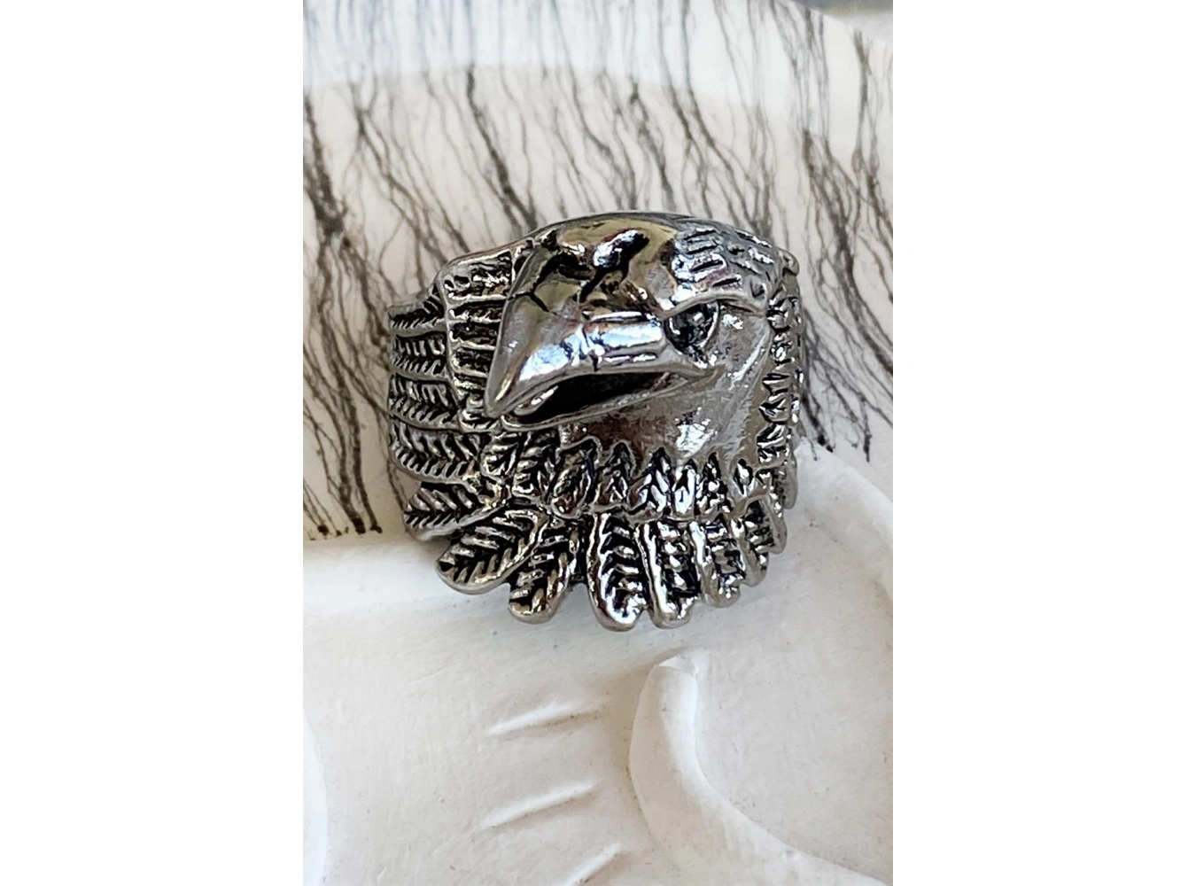 Gümüş Renk Kartal Figürlü Ayarlanabilir Erkek Yüzük