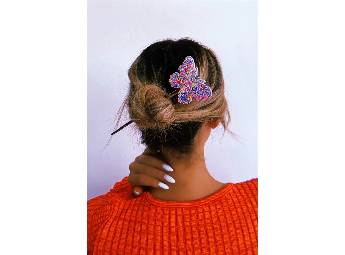 Gümüş Renk Kelebek Figürlü Topuz Tokası