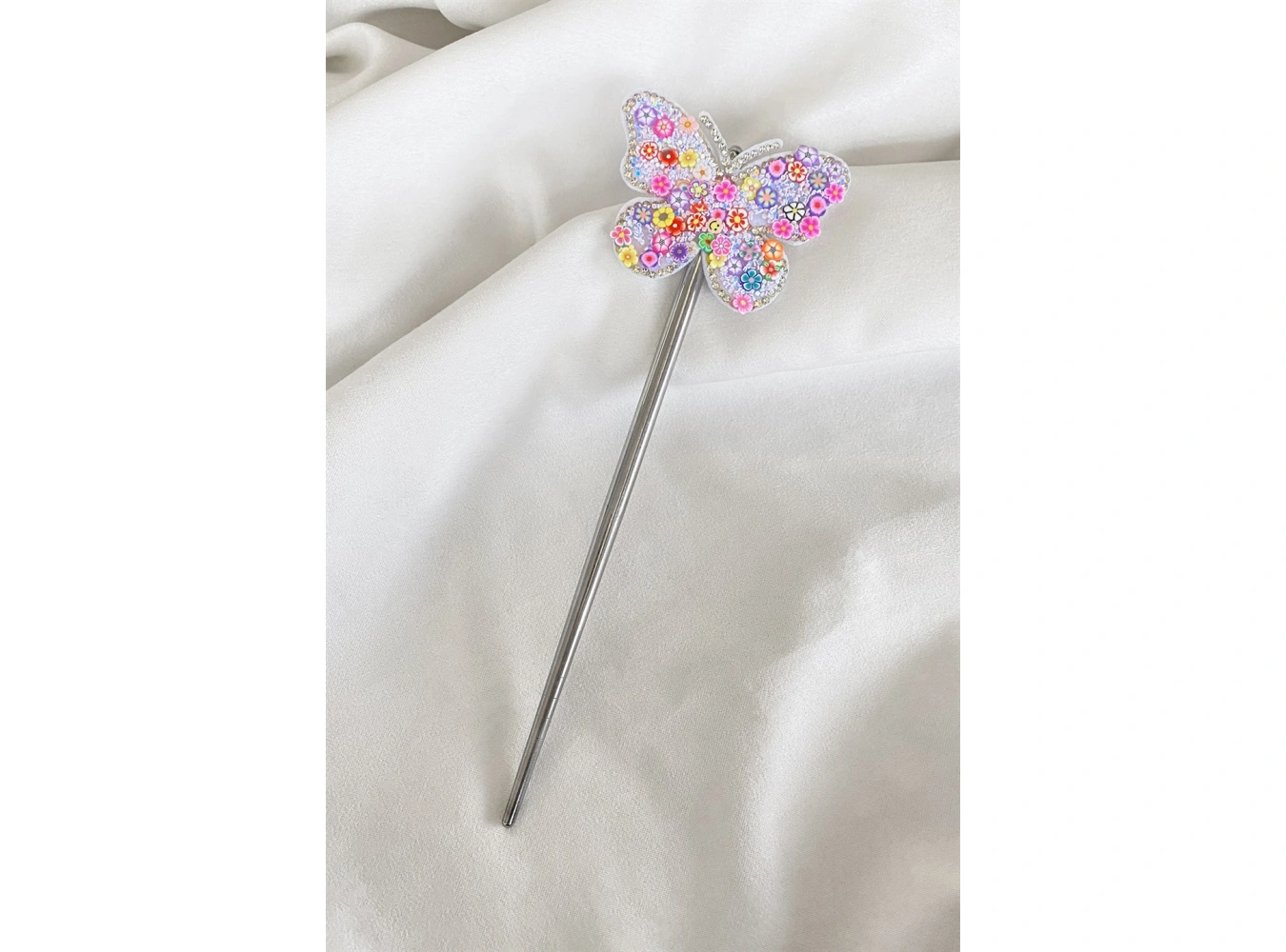 Gümüş Renk Kelebek Figürlü Topuz Tokası