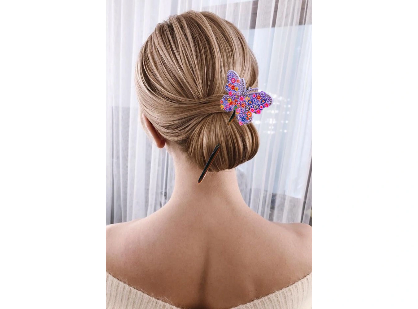 Gümüş Renk Kelebek Figürlü Topuz Tokası