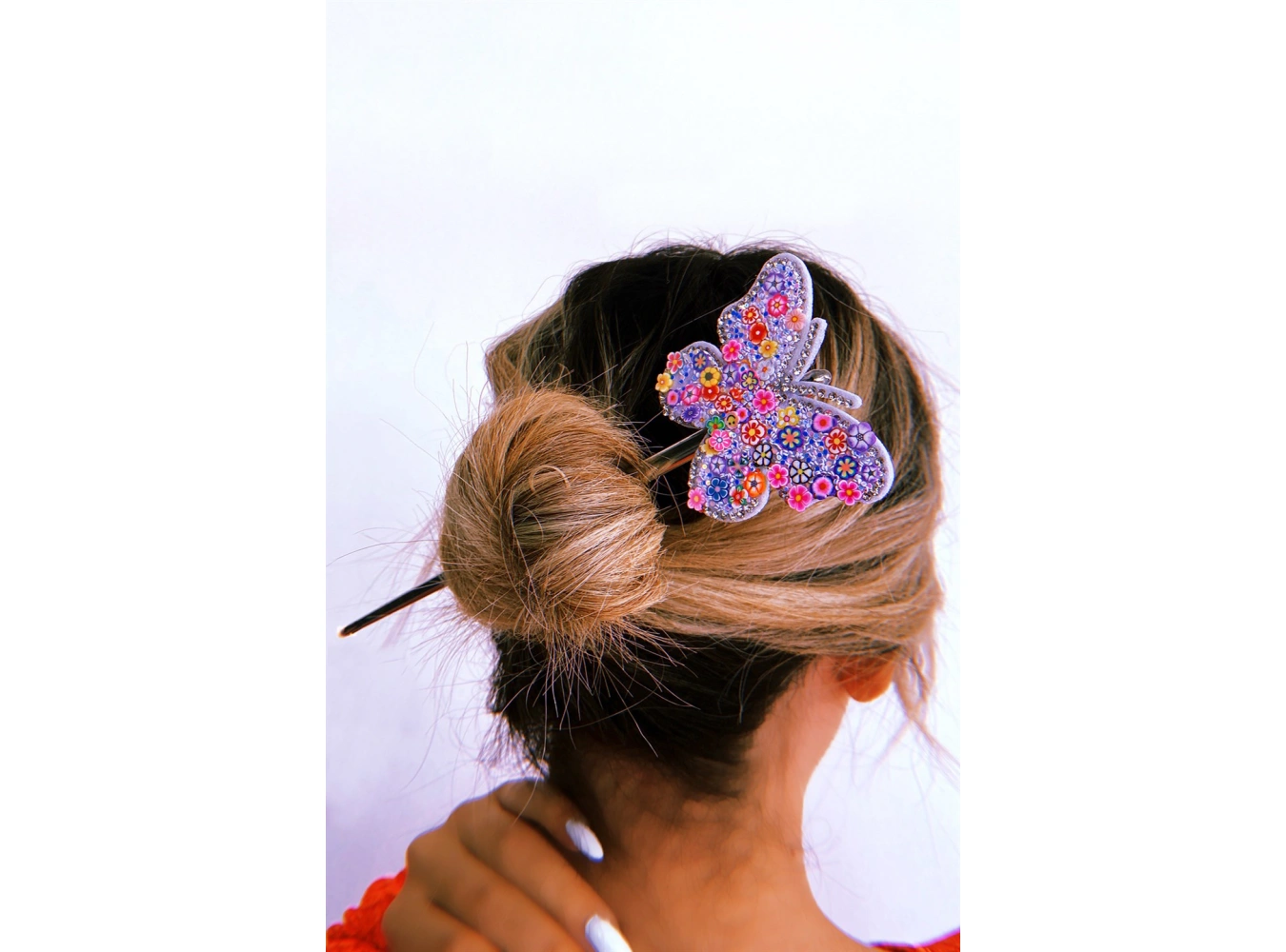 Gümüş Renk Kelebek Figürlü Topuz Tokası