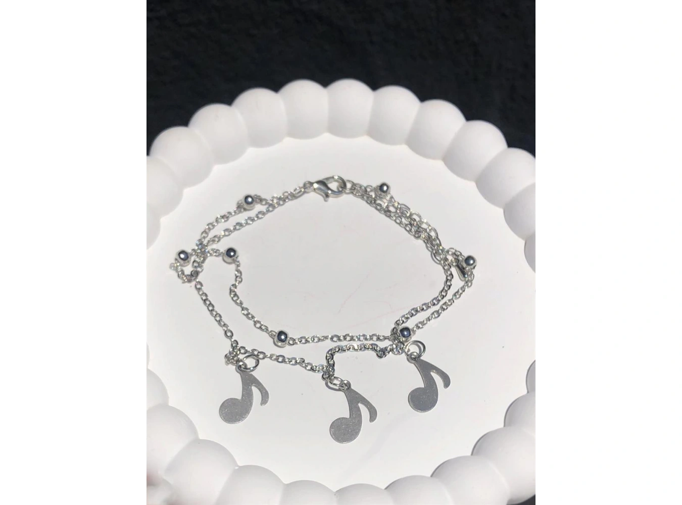 Gümüş Renk Nota Figürlü İkili Zincirli Halhal