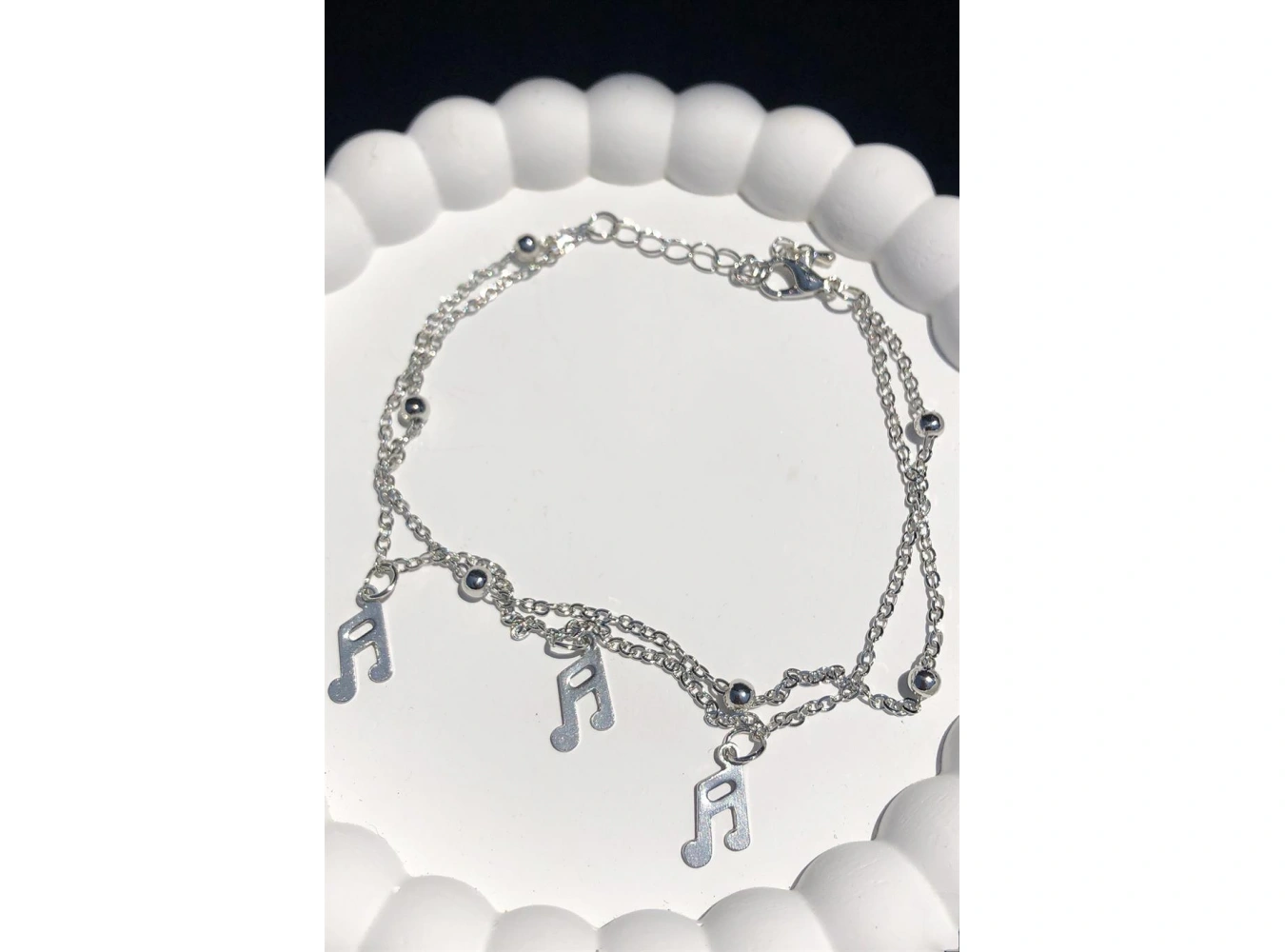 Gümüş Renk Nota Figürlü İkili Zincirli Halhal