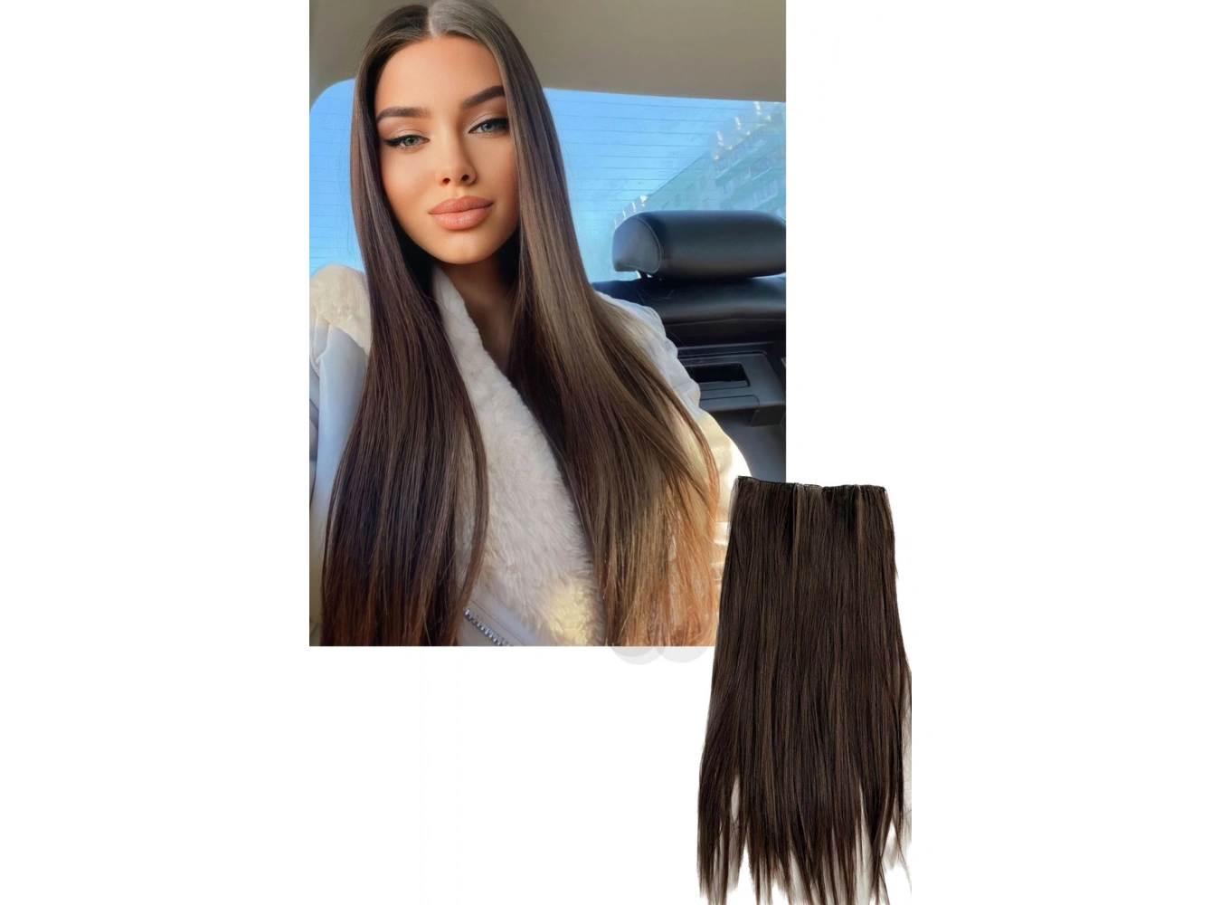 Isıya Dayanıklı Yarım Ay Saç Çıt Çıt / Düz / Koyu Kestane / 60Cm / 110Gr (4#)