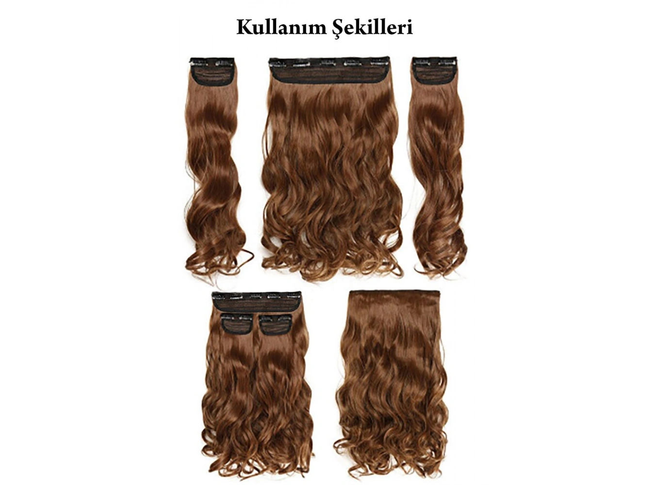 Isıya Dayanıklı Yıkanabilir Yarımay Çıt Çıt Saç - HT4A - Kahverengi - Düz - 60 Cm - 110 Gr + 2 Adet Yan Çıt Çıt Saç (Duygu)