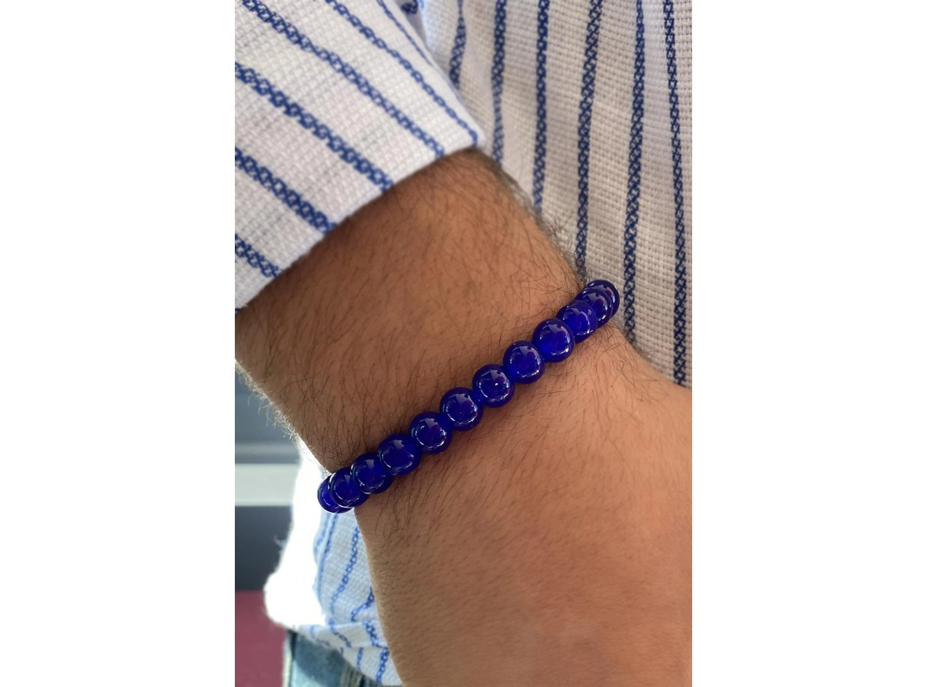 Lacivert Renk Boncuk detaylı Erkek Bileklik