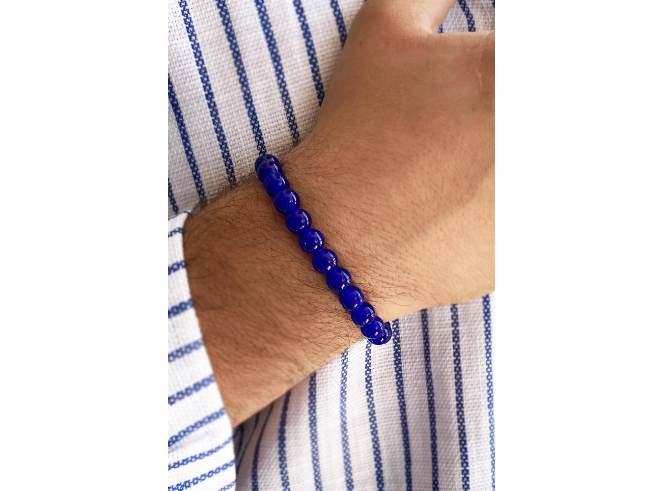 Lacivert Renk Boncuk detaylı Erkek Bileklik