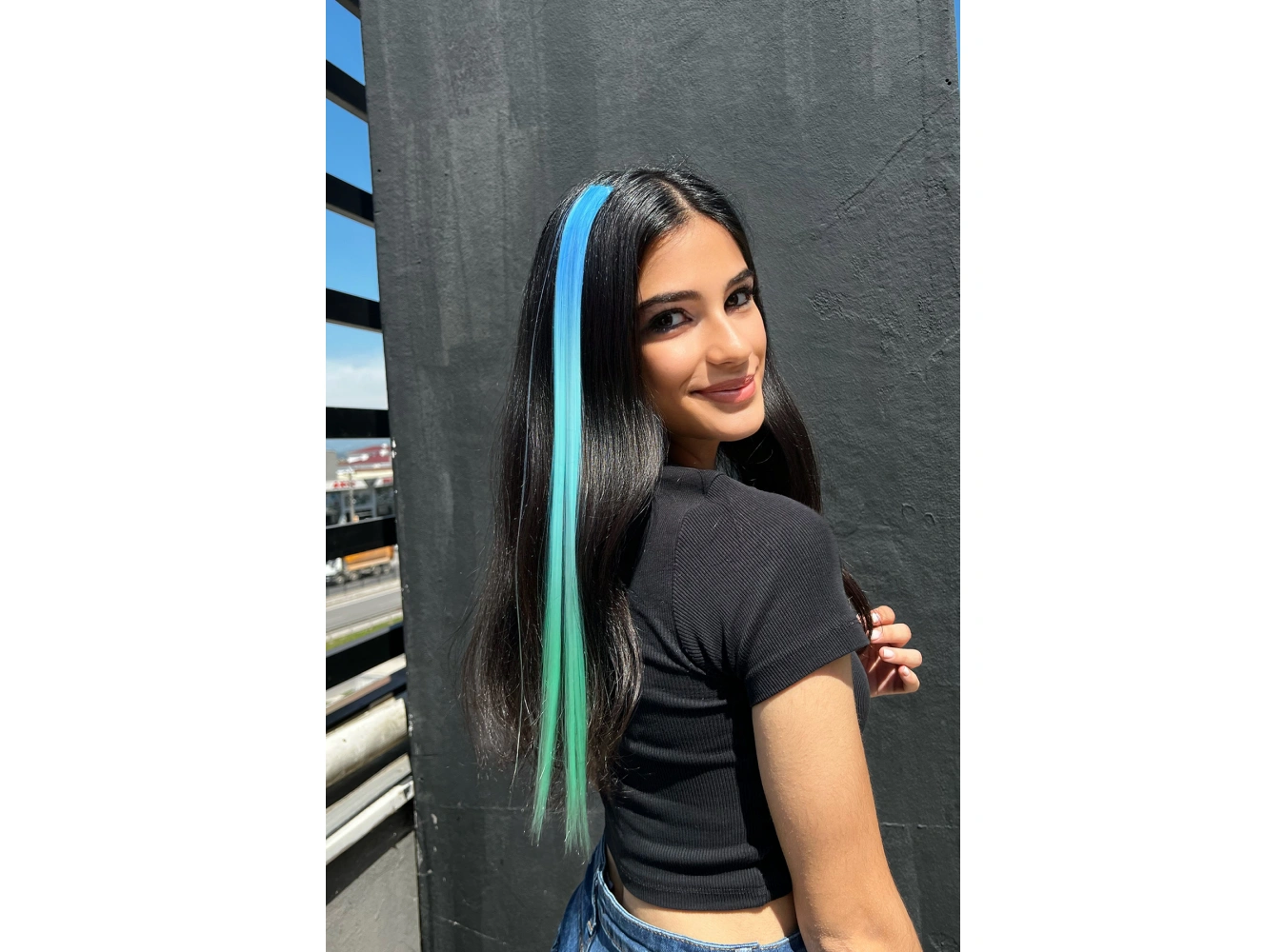 Mavi - Turkuaz - Su Yeşili Ombre Çıt Çıt Yan Postiş/ 50 Cm