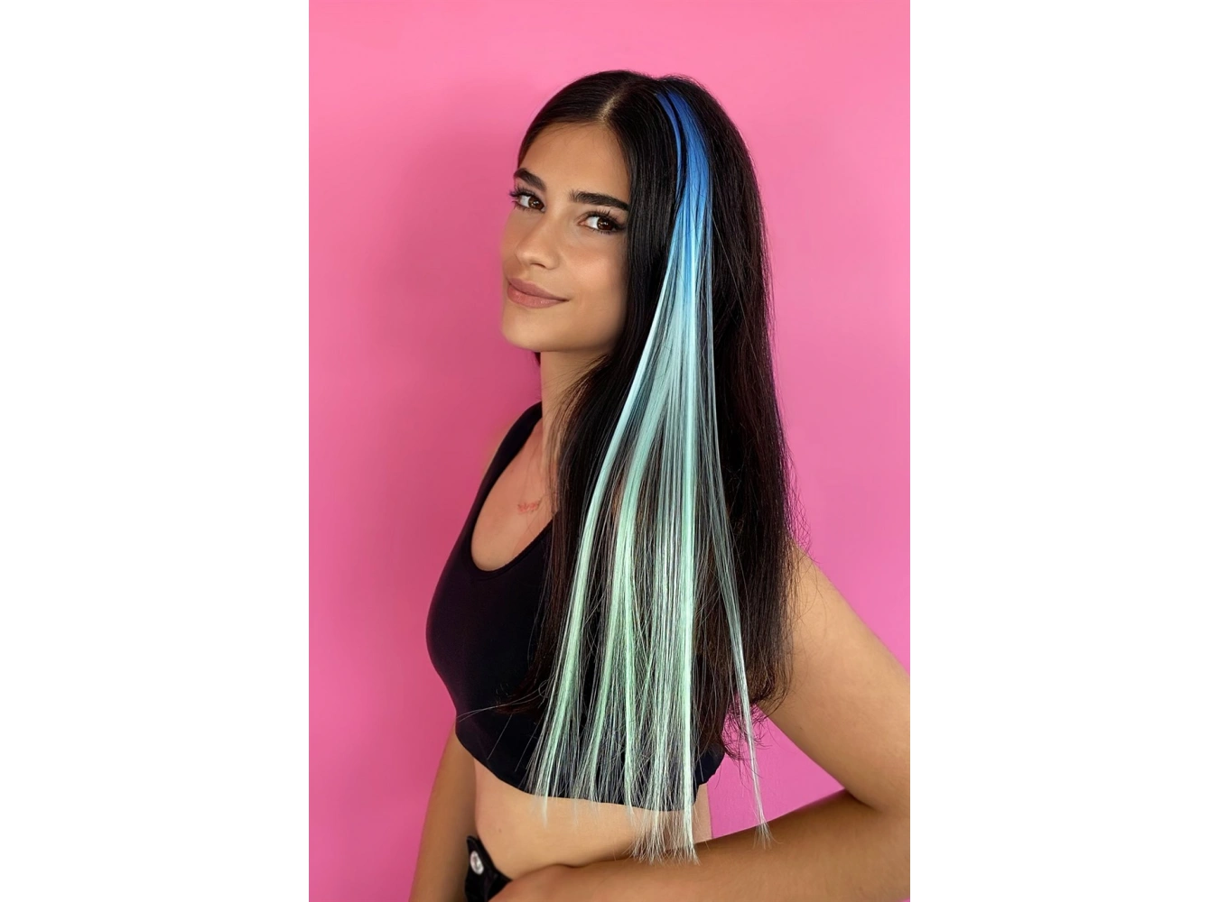 Mavi - Turkuaz - Su Yeşili Ombre Çıt Çıt Yan Postiş/ 50 Cm