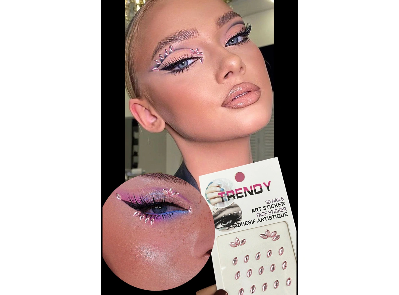 Pembe Renk Vücut Ve Yüz Taşı/ Taşlı Sticker