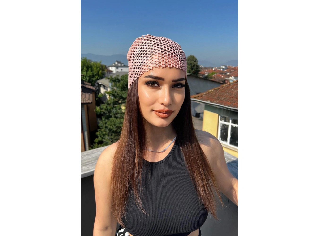 Pudra Pembe Renk Simli Fular