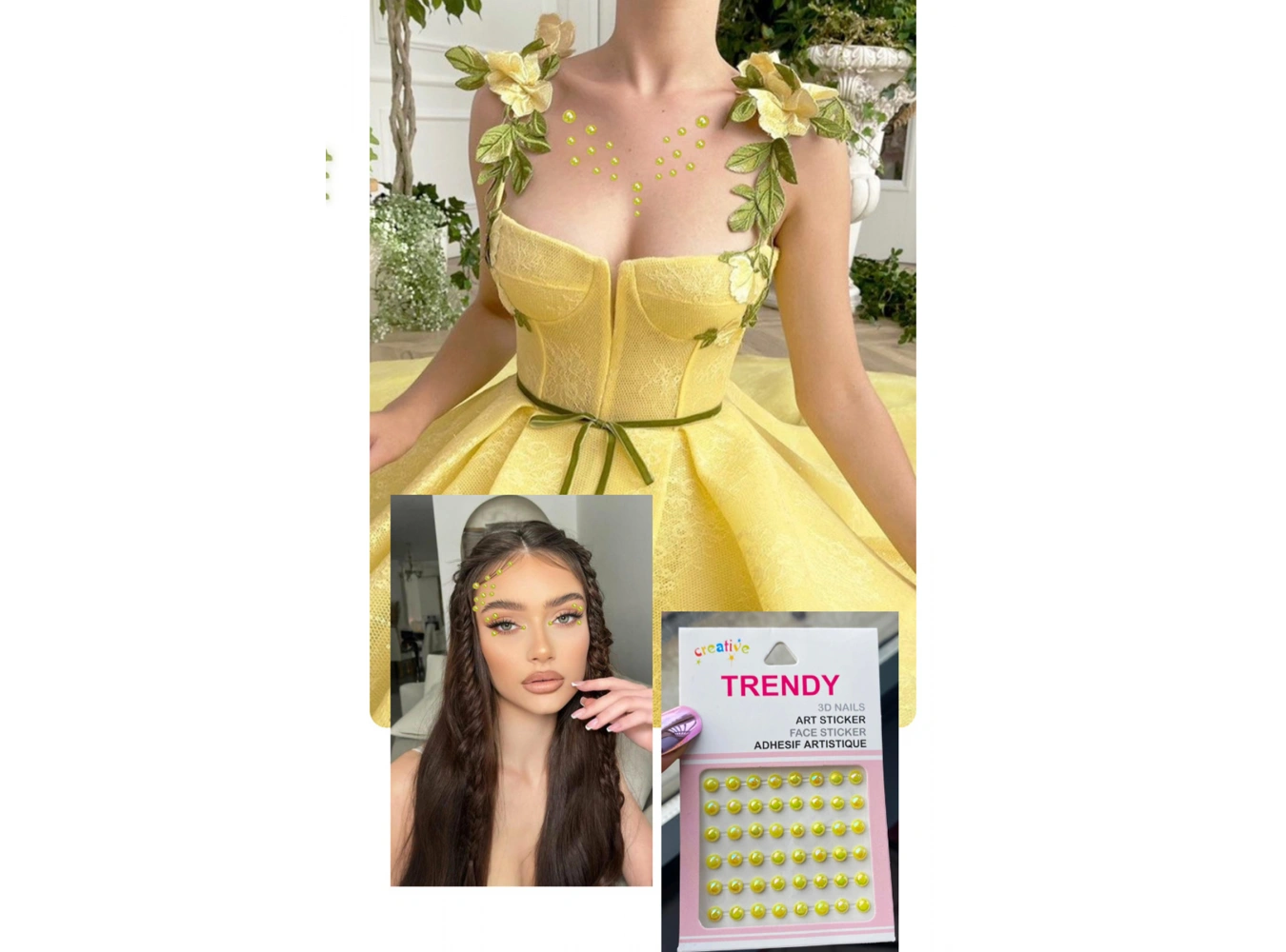 Sarı Renk Saç Vücut Ve Yüz Taşı Sticker