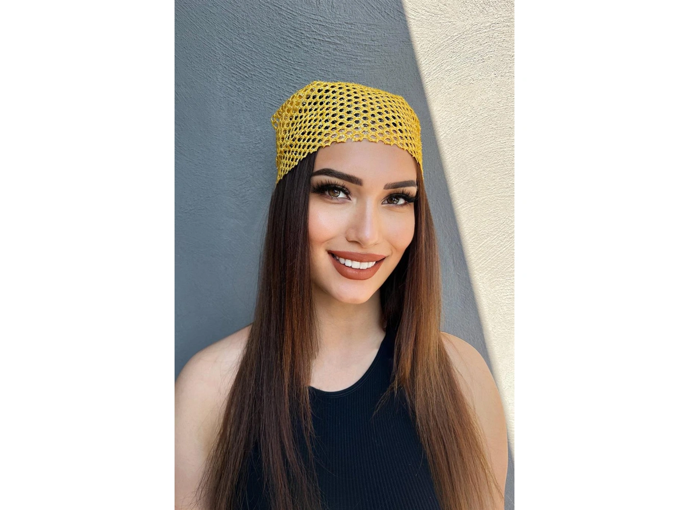 Sarı Renk Simli Fular