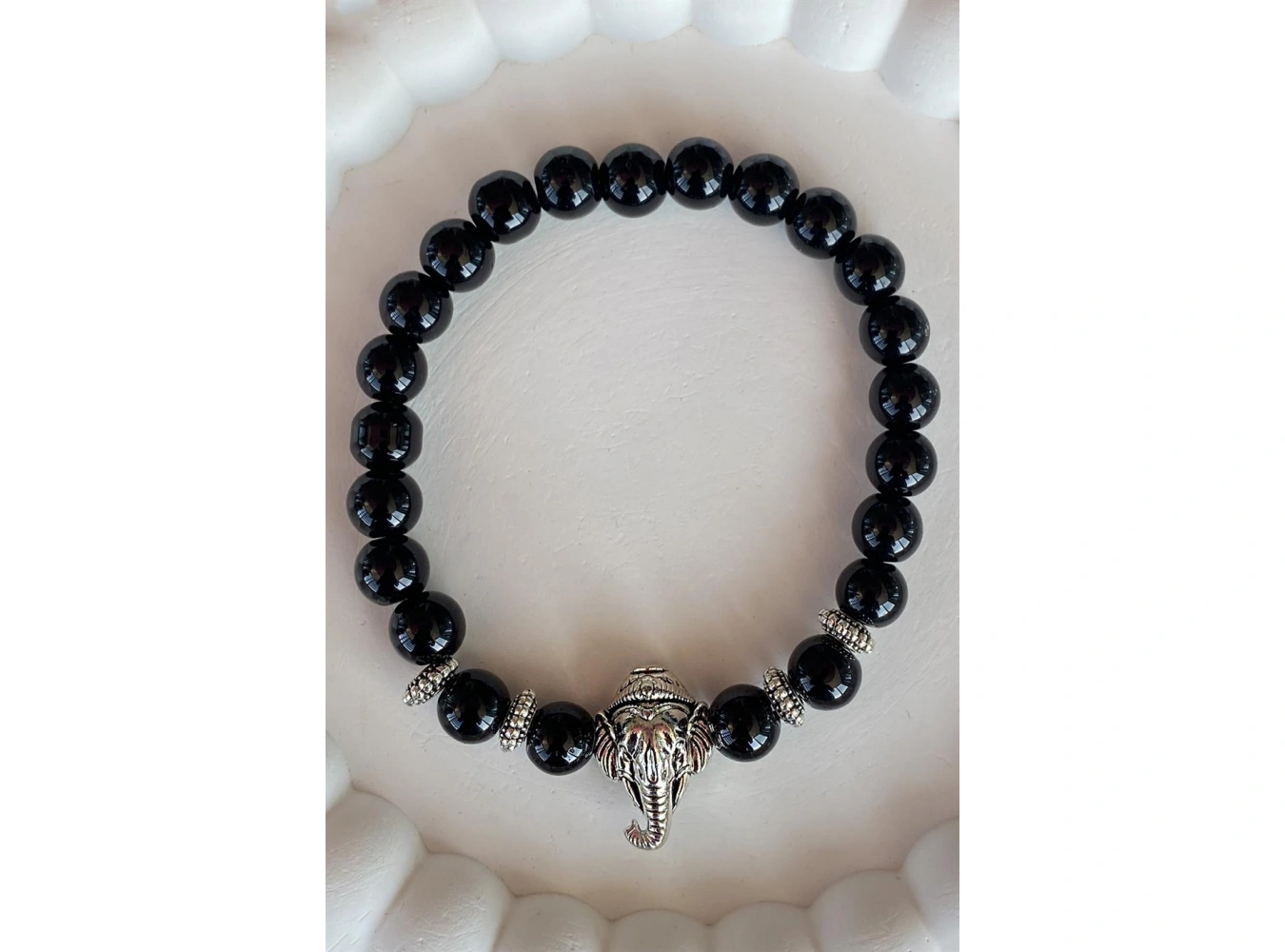 Siyah Renk Boncuk Detaylı Fil Figürlü Erkek Bileklik