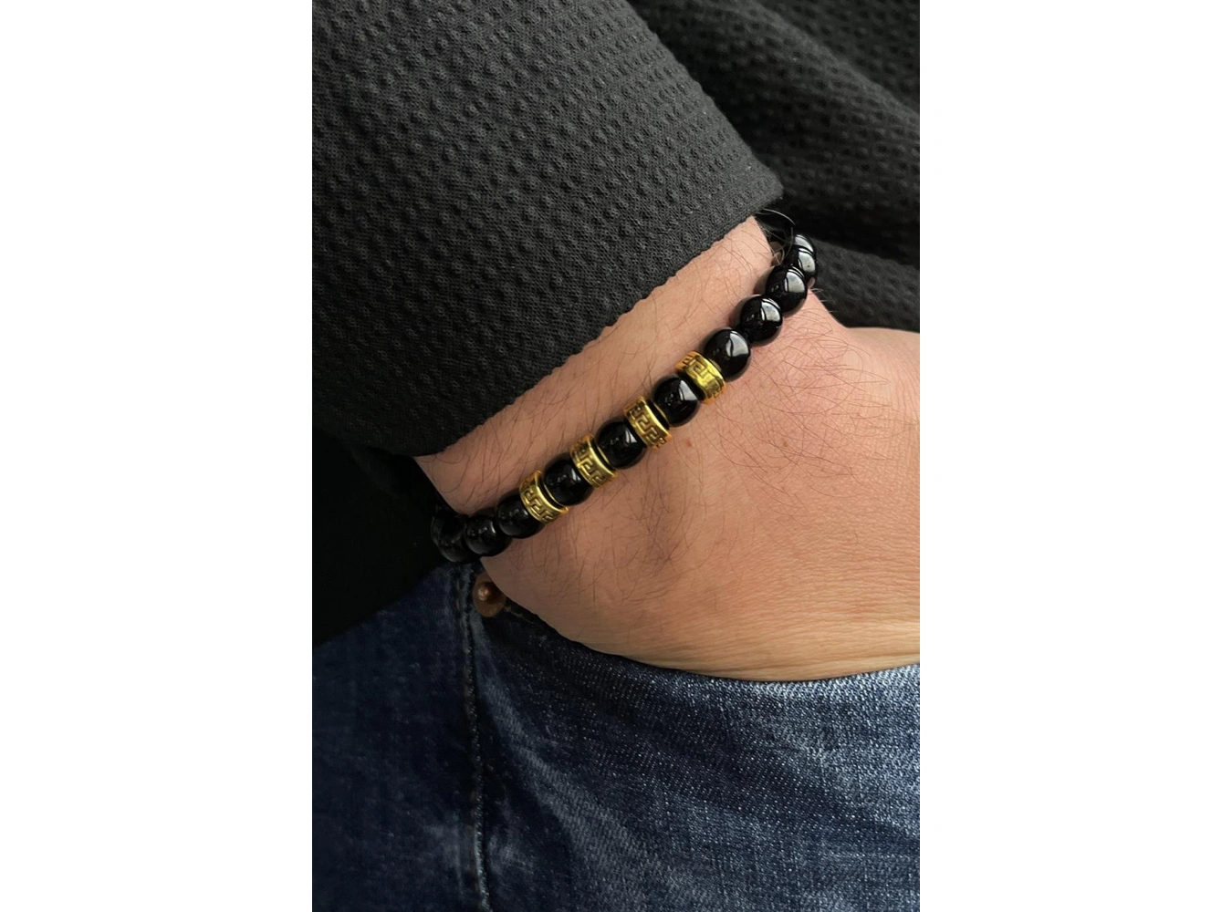 Siyah Renk Boncuklu Erkek Bileklik