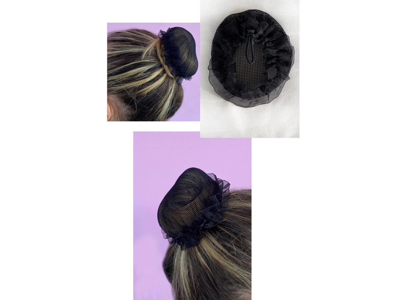 Siyah Renk Küçük File Detaylı Topuz Toka