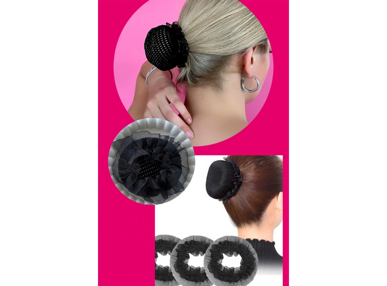 Siyah Renk Küçük  File Detaylı Topuz Toka