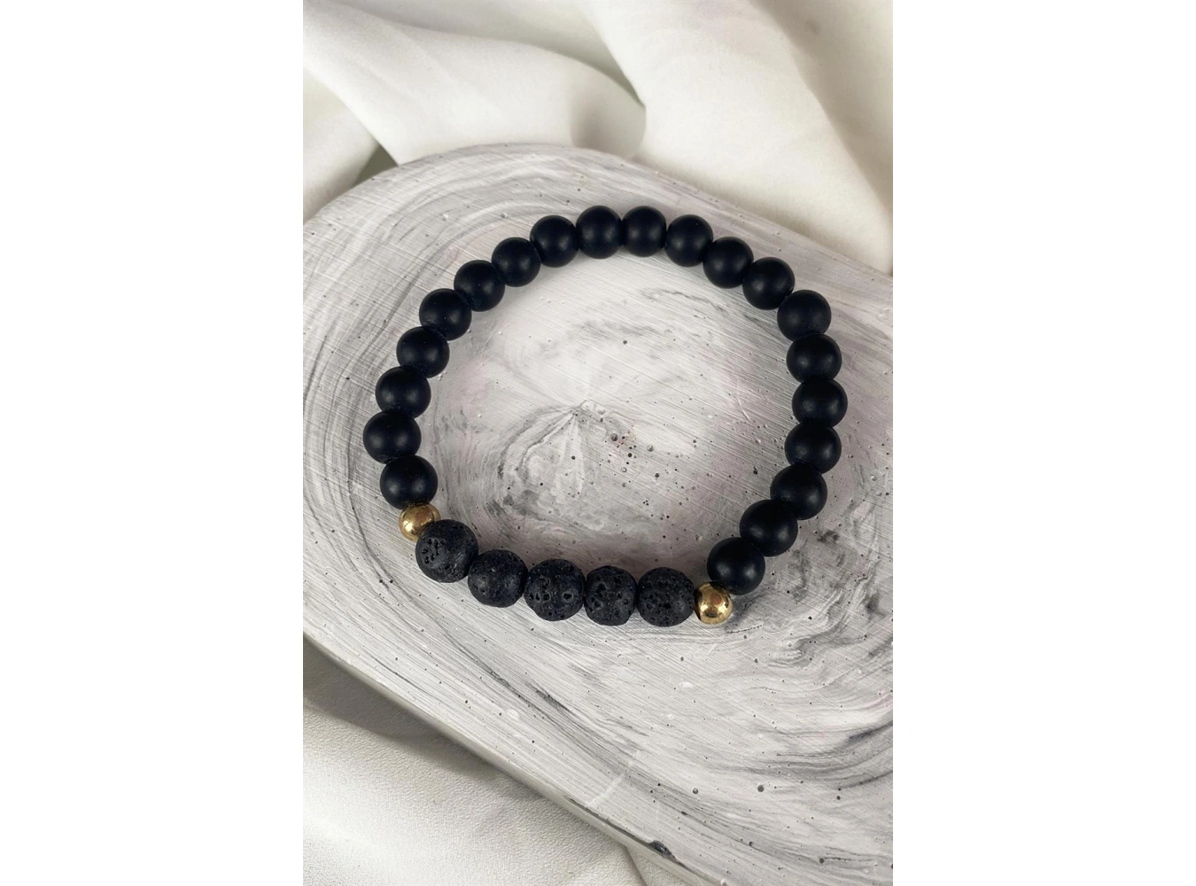 Siyah Renk Mat Boncuklu Erkek Bileklik