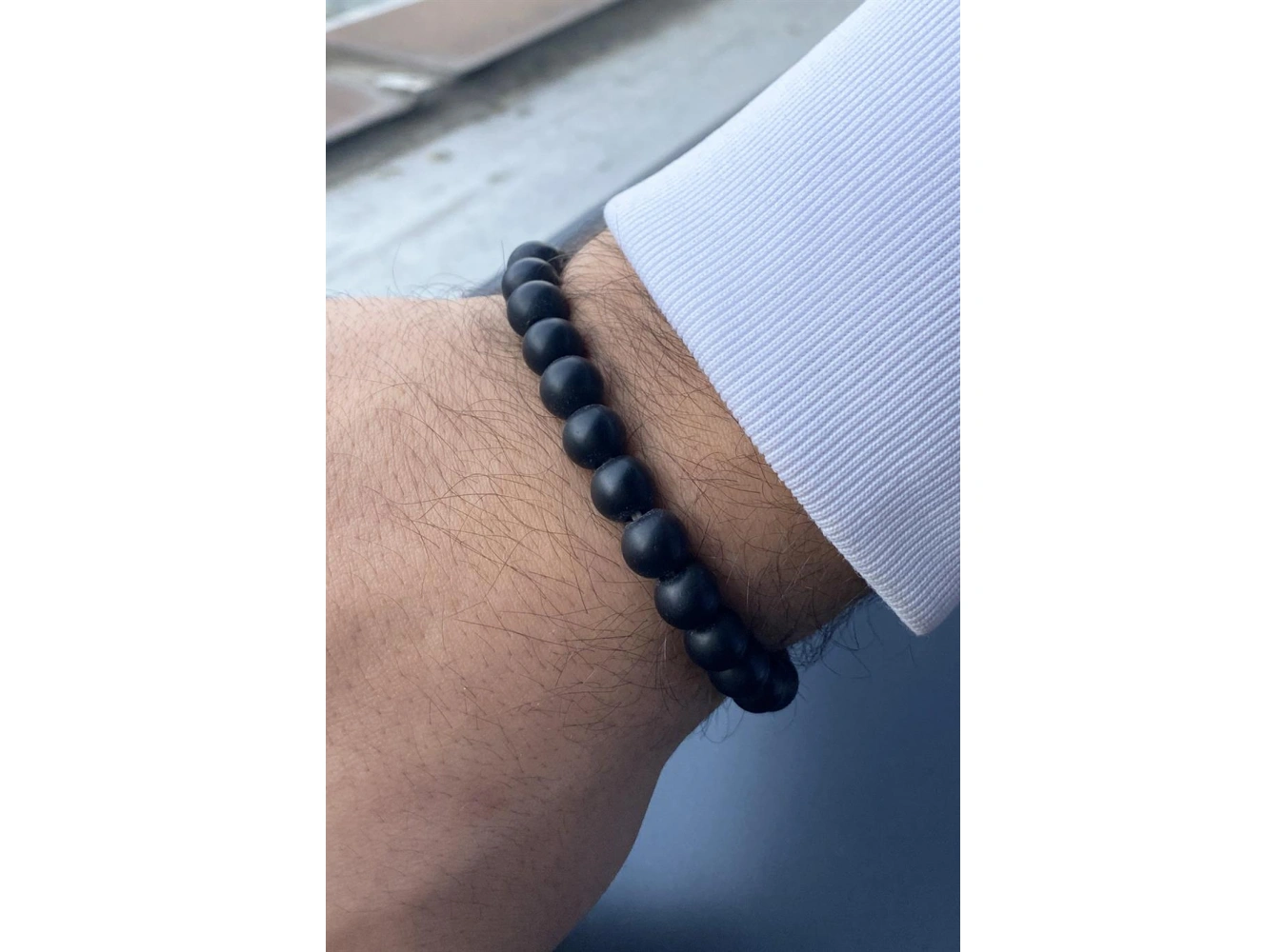 Siyah Renk Mat Boncuklu Erkek Bileklik