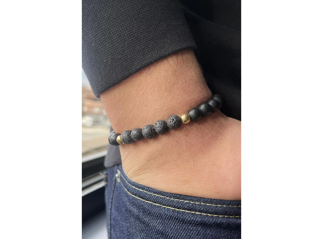 Siyah Renk Mat Boncuklu Erkek Bileklik