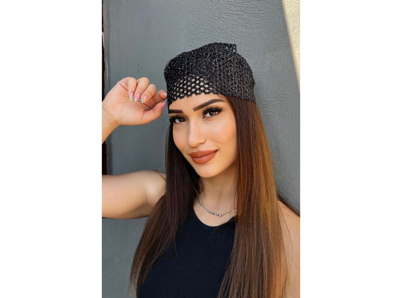 Siyah Renk Simli Fular