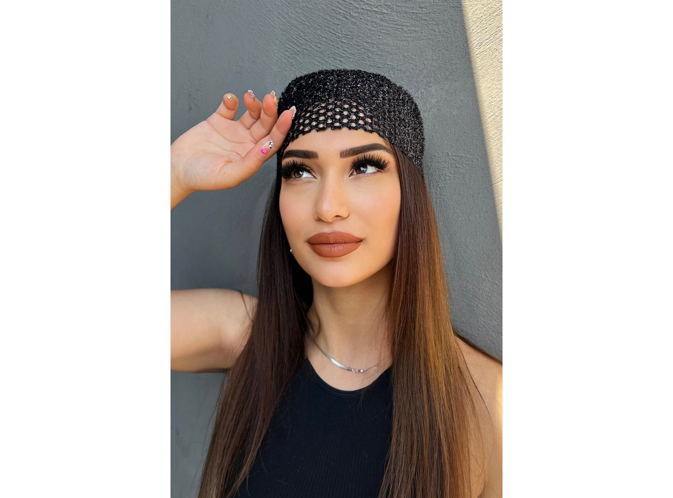 Siyah Renk Simli Fular