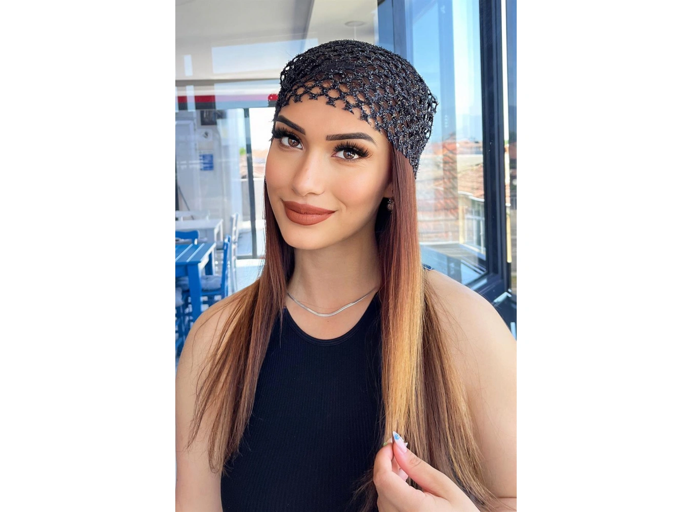 Siyah Renk Simli Fular