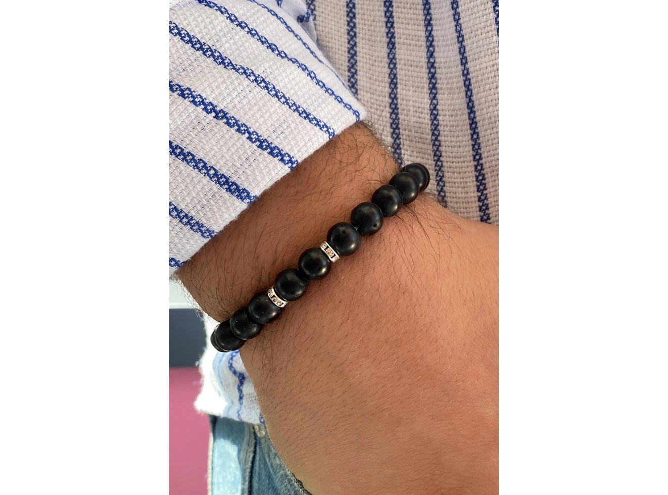 Siyah Renk Taş Detaylı Erkek Bileklik