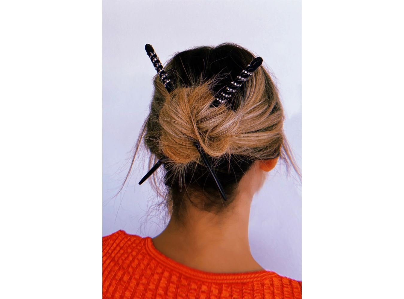 Siyah Renk Taşlı İkili Topuz Tokası