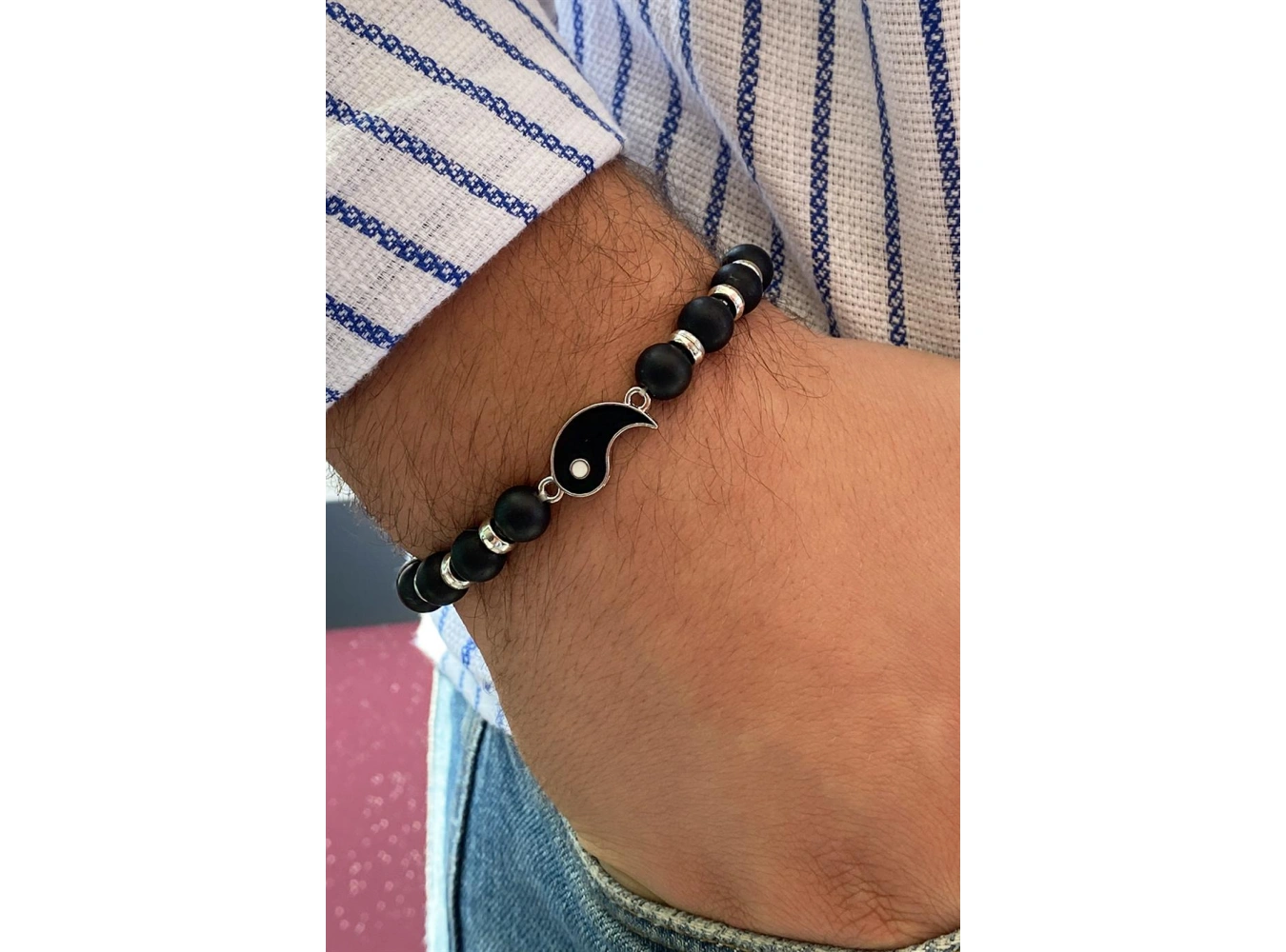 Siyah Renk Yin&Yang Figürlü Erkek Bileklik