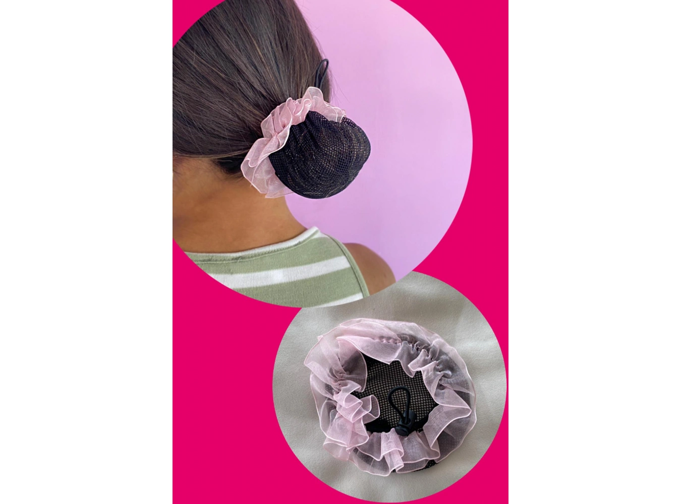 Siyah Ve Pembe Renk Küçük File Detaylı Topuz Toka